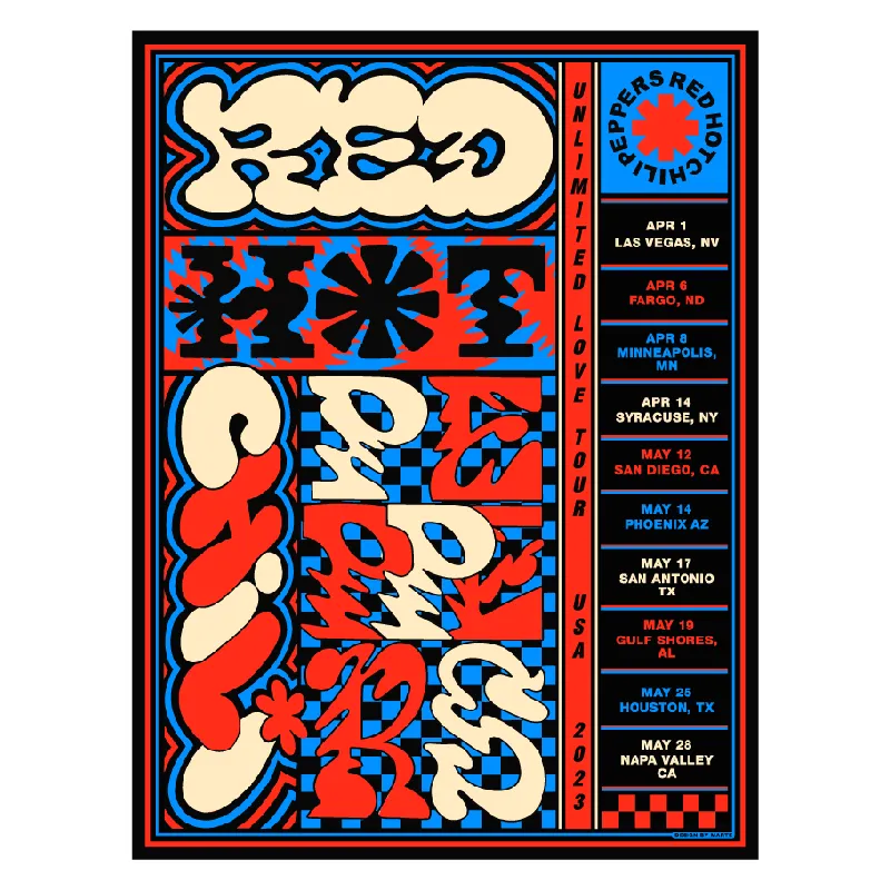 Red Hot Chili Peppers Bubble Poster Tour 2023 18x24