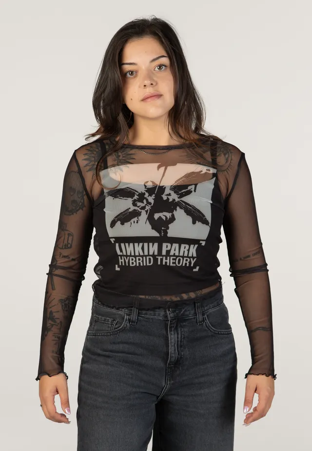 Linkin Park Hybrid Theory manica lunga mesh nera cropped