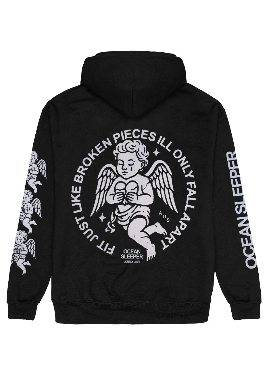 Ocean Sleeper Angel felpa cappuccio nera manica lunga