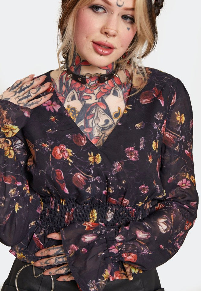 Jawbreaker Garden Skull Print Top donna multicolore mesh