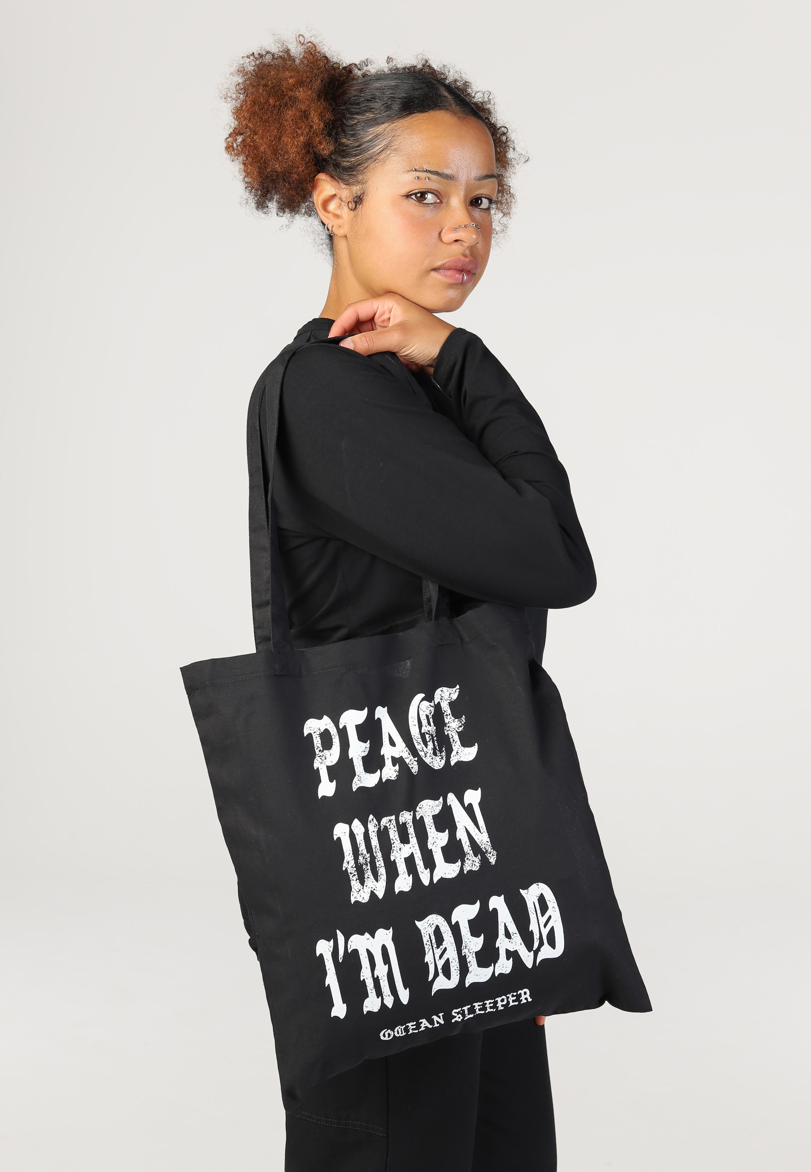 Ocean Sleeper Peace When I'm Dead tote bag nera cotone