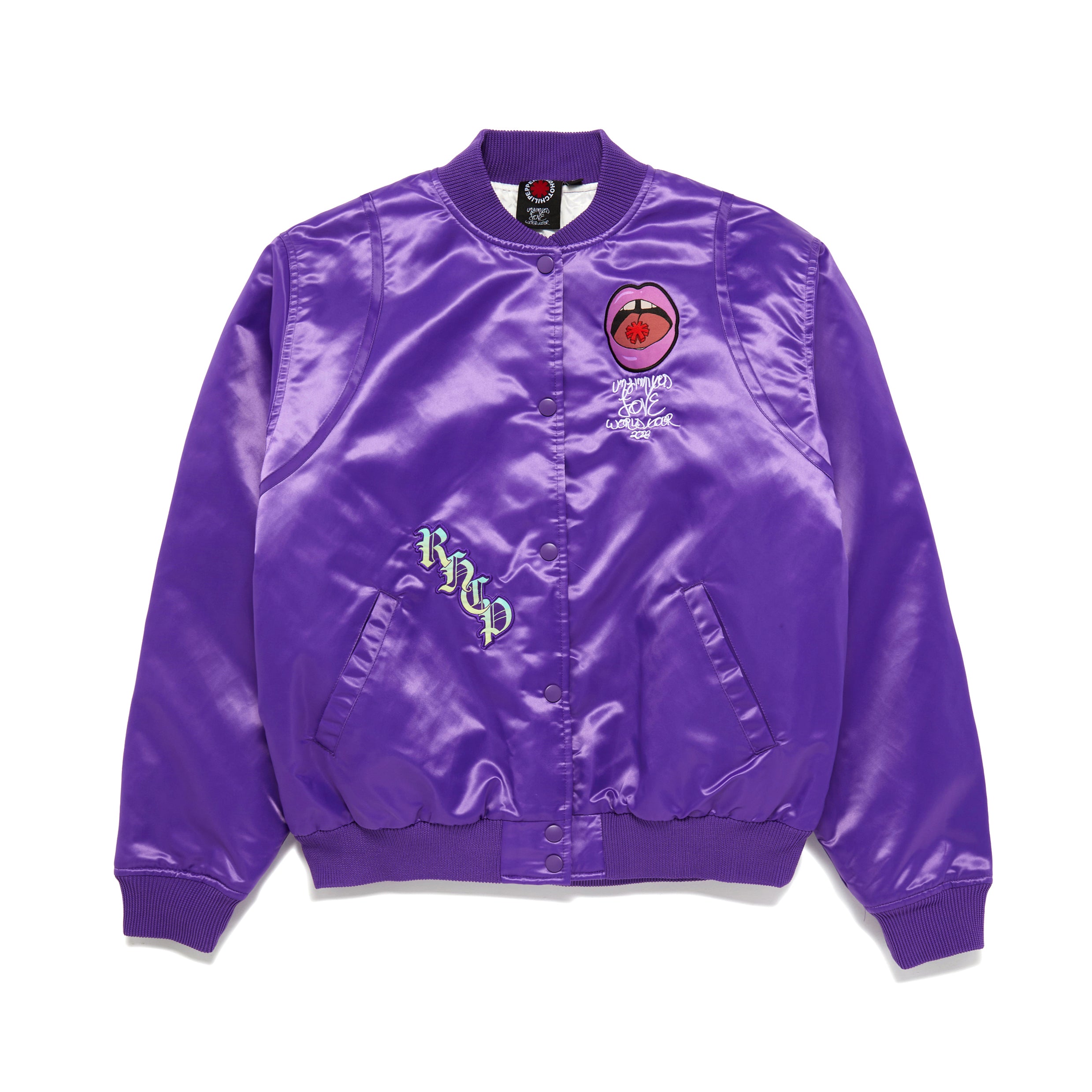 Red Hot Chili Peppers Tour bomber satin viola ricamato imbottito