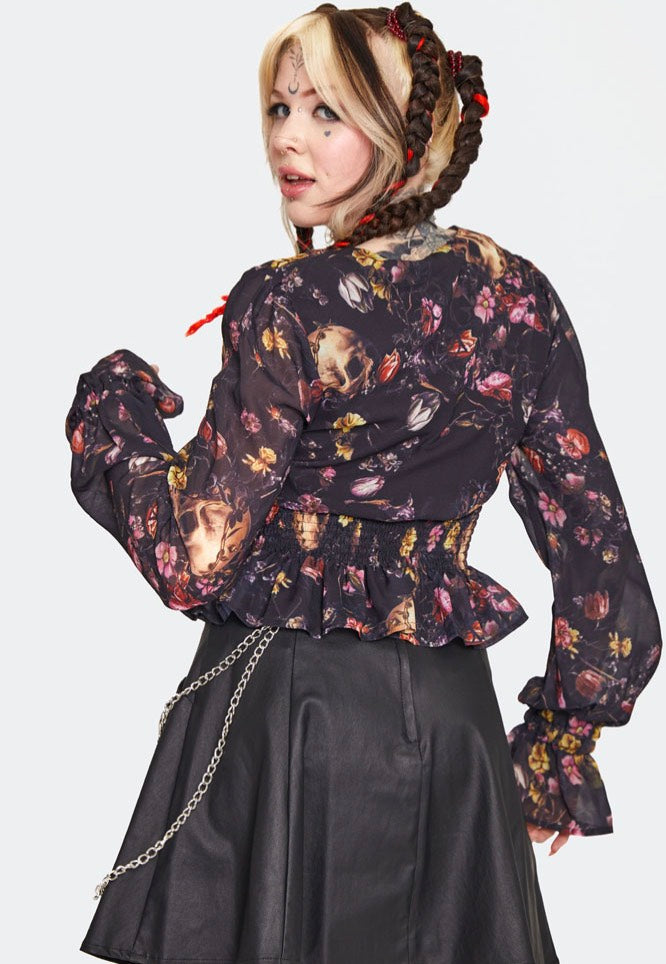 Jawbreaker Garden Skull Print Top donna multicolore mesh