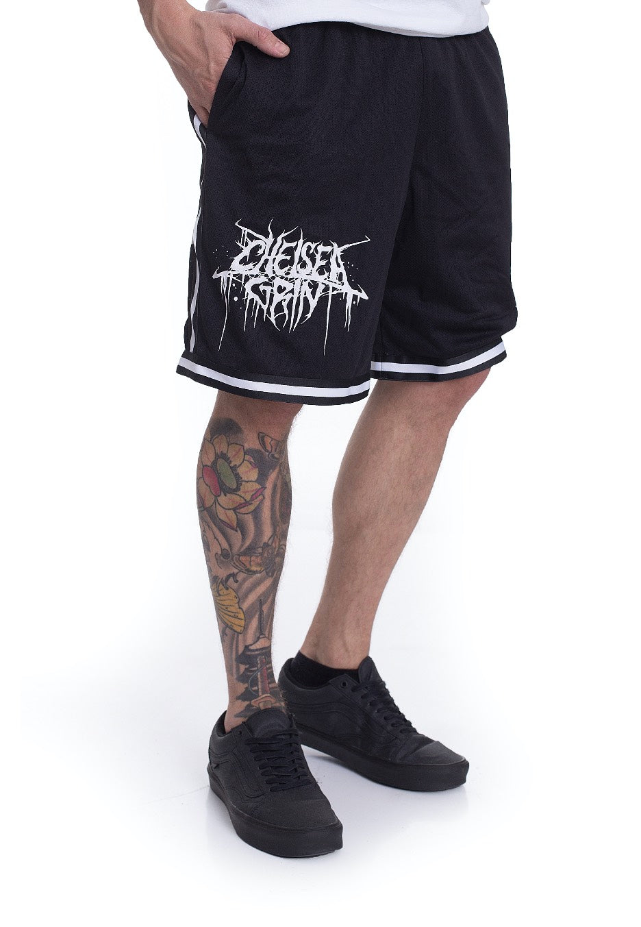Chelsea Grin Logo Striped shorts neri taglia L mesh deathcore
