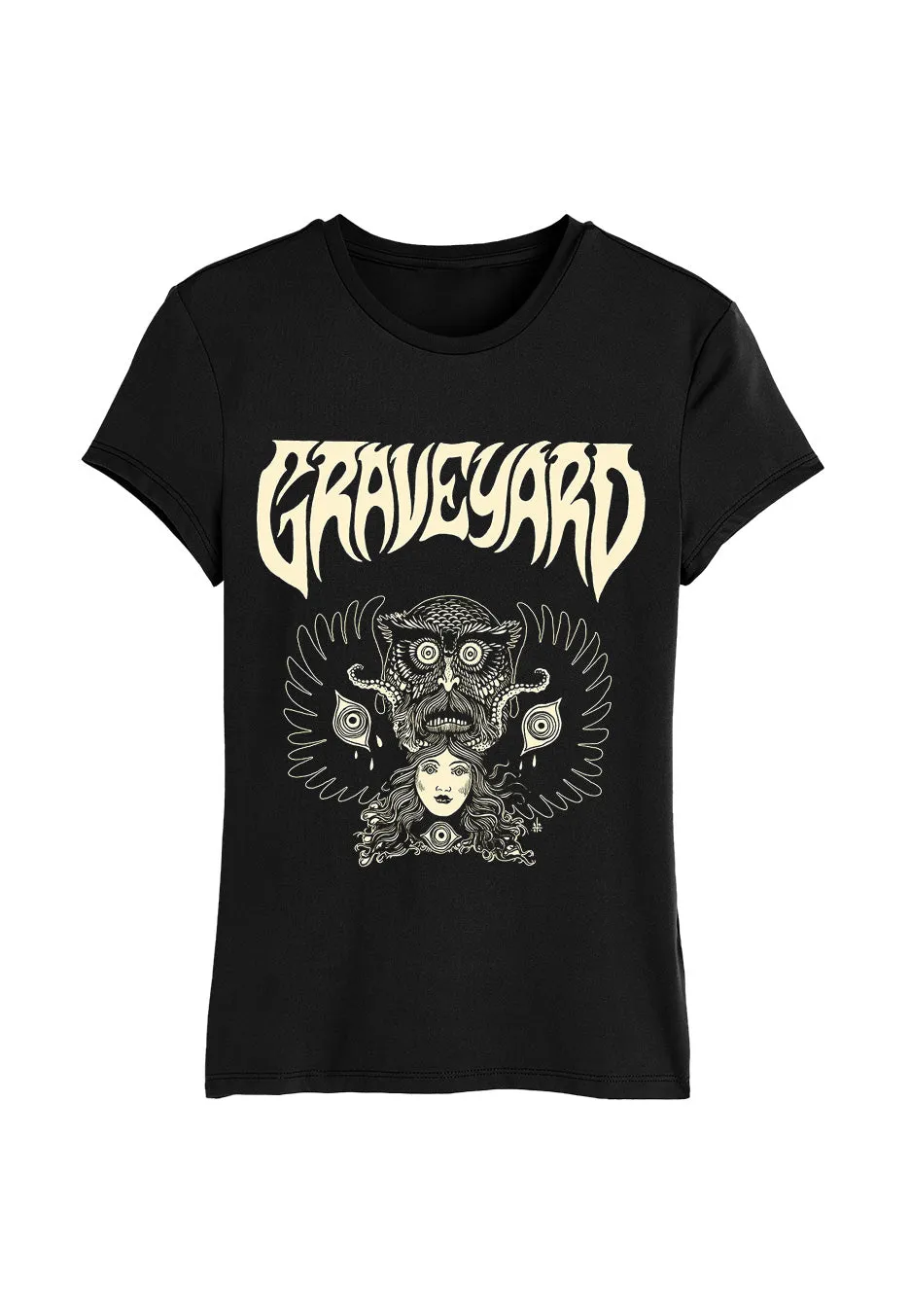 Graveyard Monstertryck T-shirt donna nera manica corta jersey