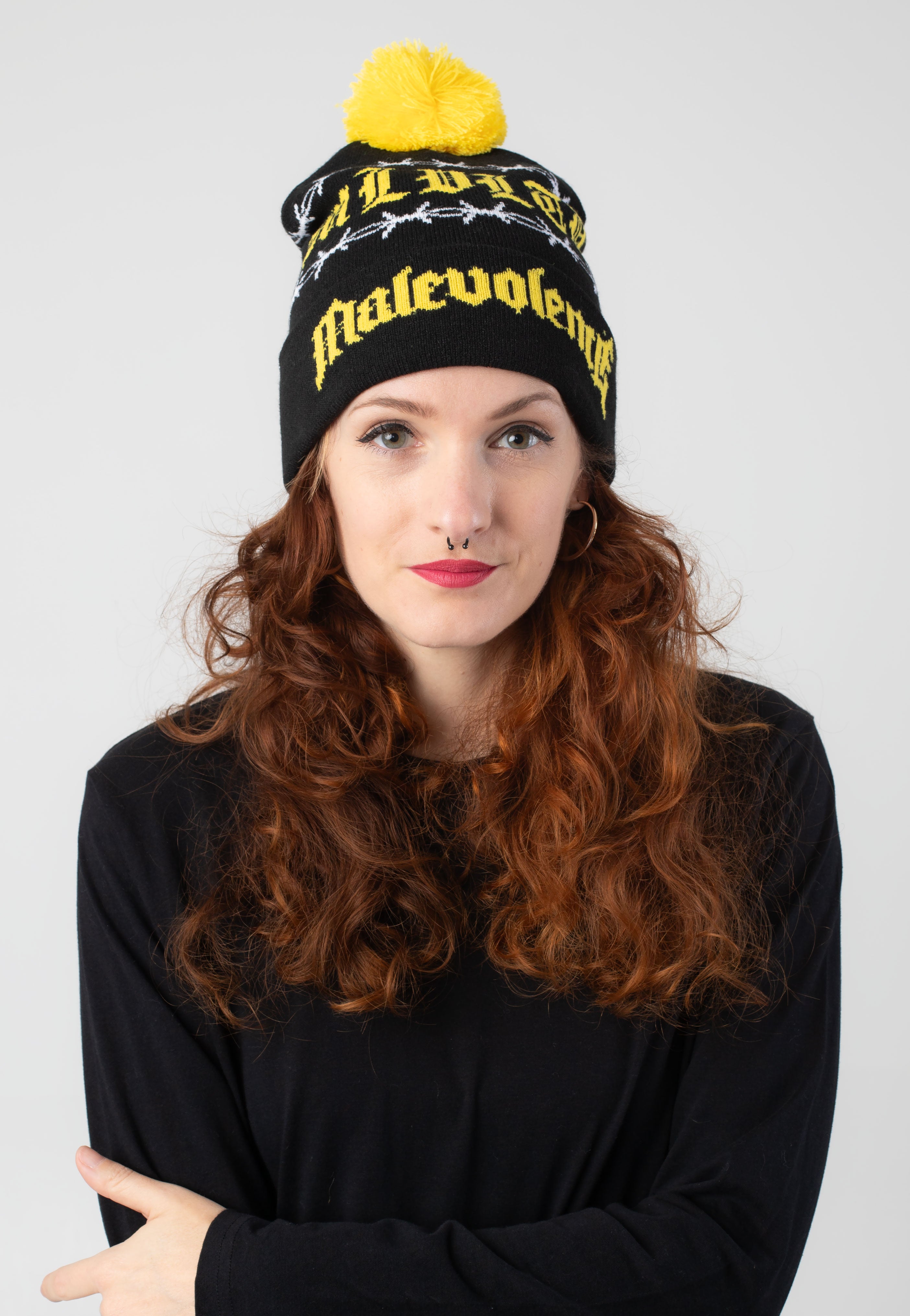 Malevolence Logo Winter Knit beanie nero pom