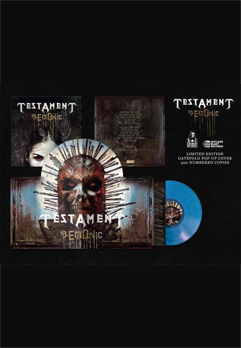 Testament Demonic vinile LP blu popup thrash