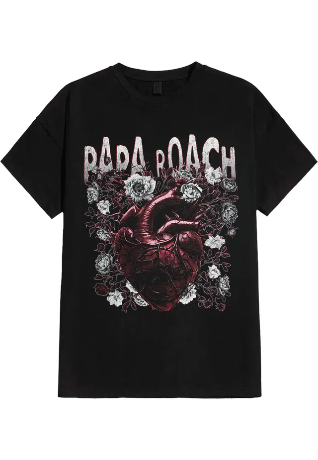 Papa Roach Heart Flowers t-shirt nera maglietta rock