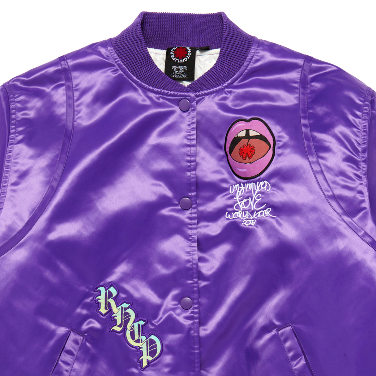 Red Hot Chili Peppers Tour bomber satin viola ricamato imbottito