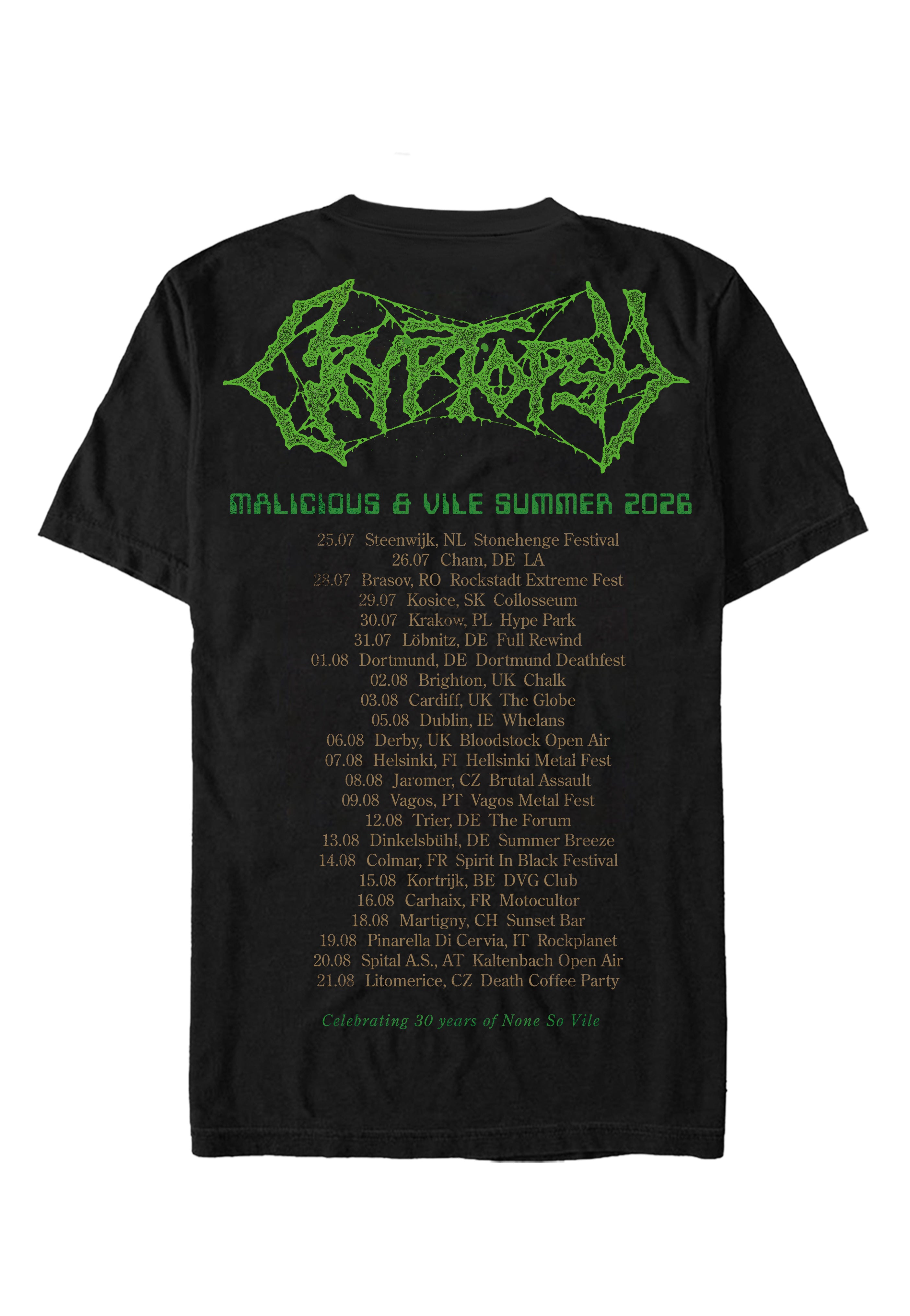 Cryptopsy Malicious & Vile Tour 2026 t-shirt nera