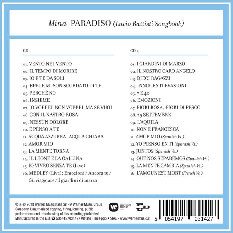 Mina Paradiso CD doppio Battisti songbook inediti