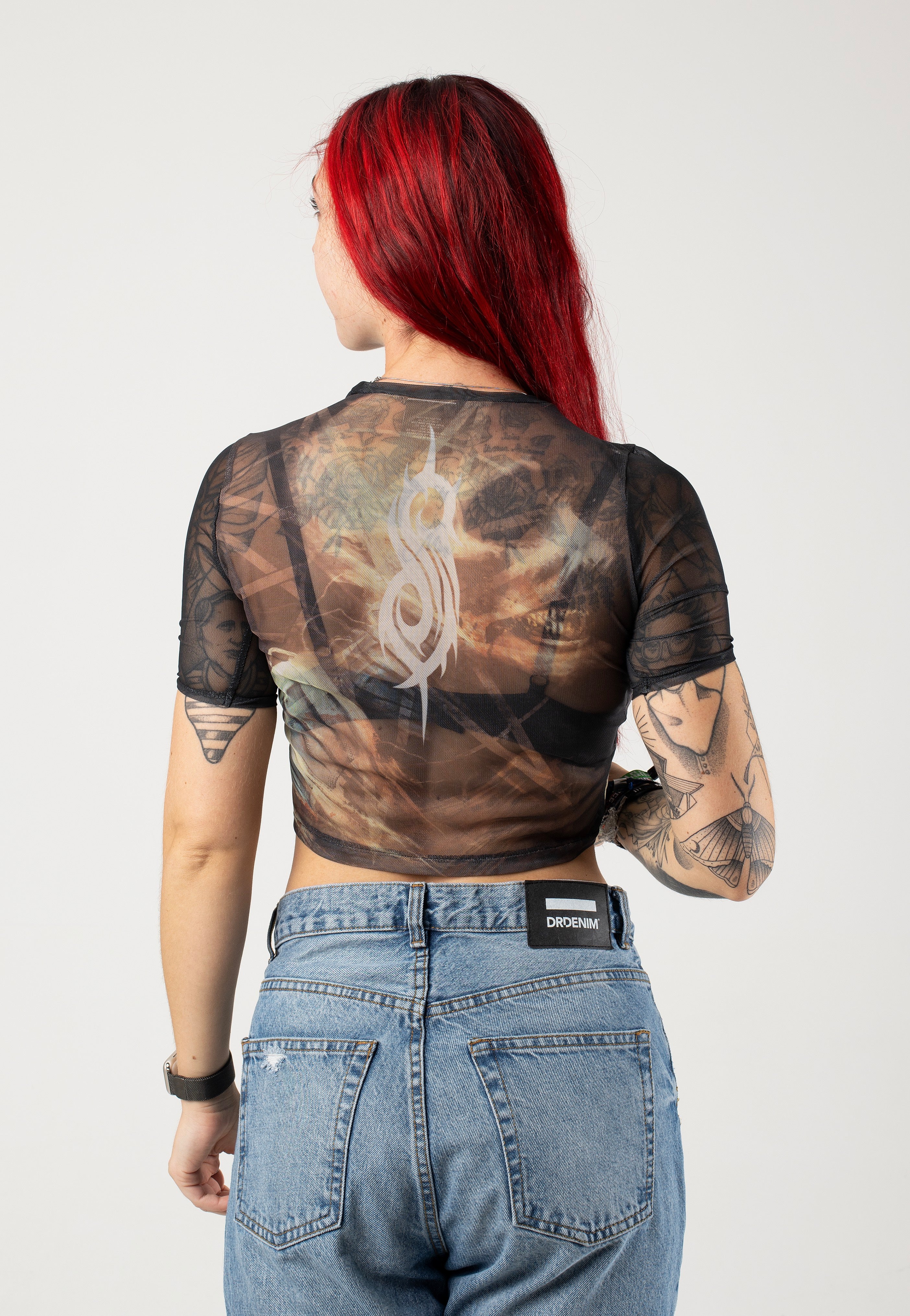 Slipknot TESF Profile Cropped Mesh maglietta donna nera