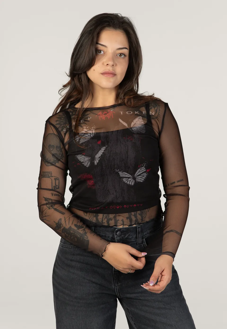 Sleep Token Butterflies Mesh Cropped Longsleeve nero