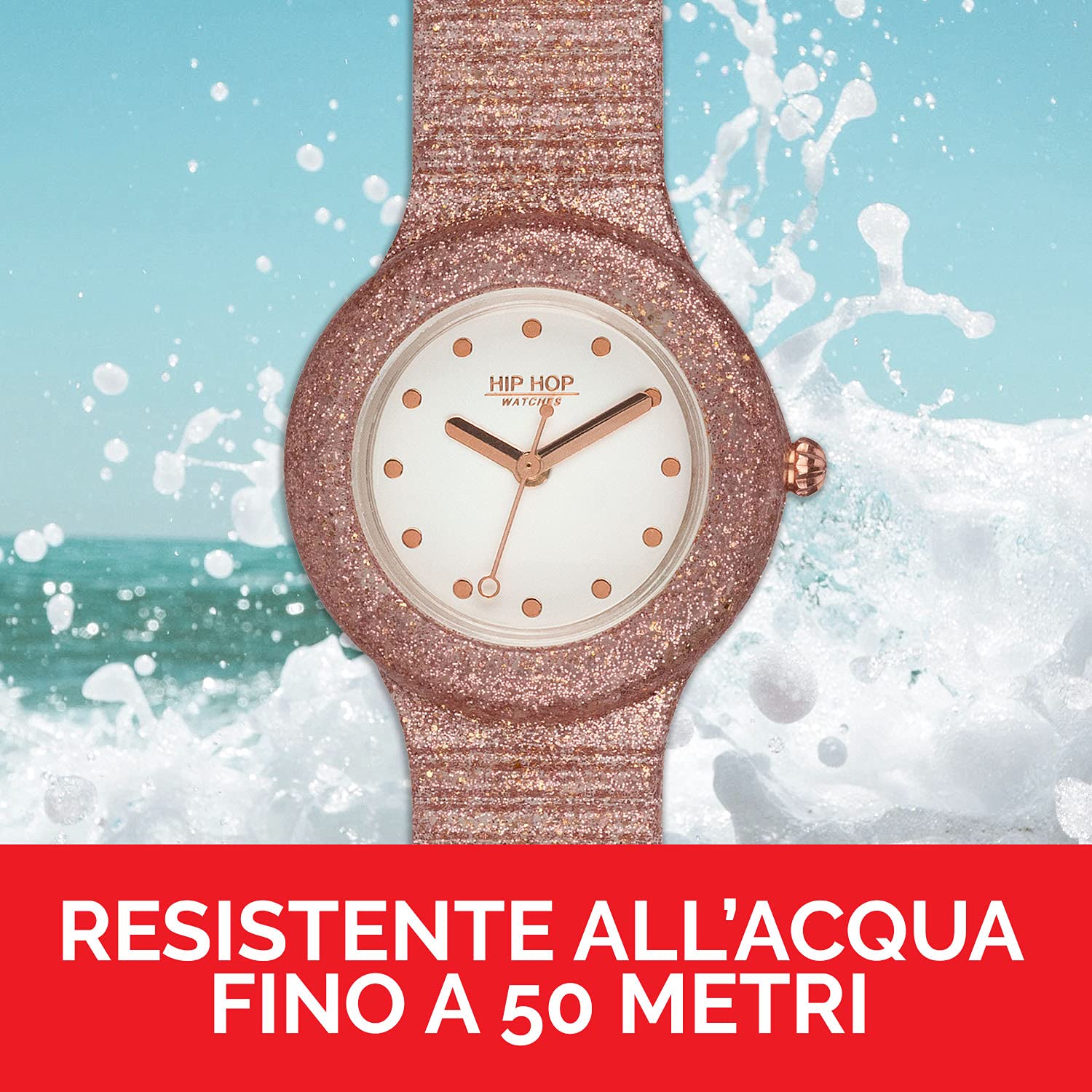 Hip Hop Sparkling Mania Orologio Donna Rose Gold Glitter Resistente Acqua