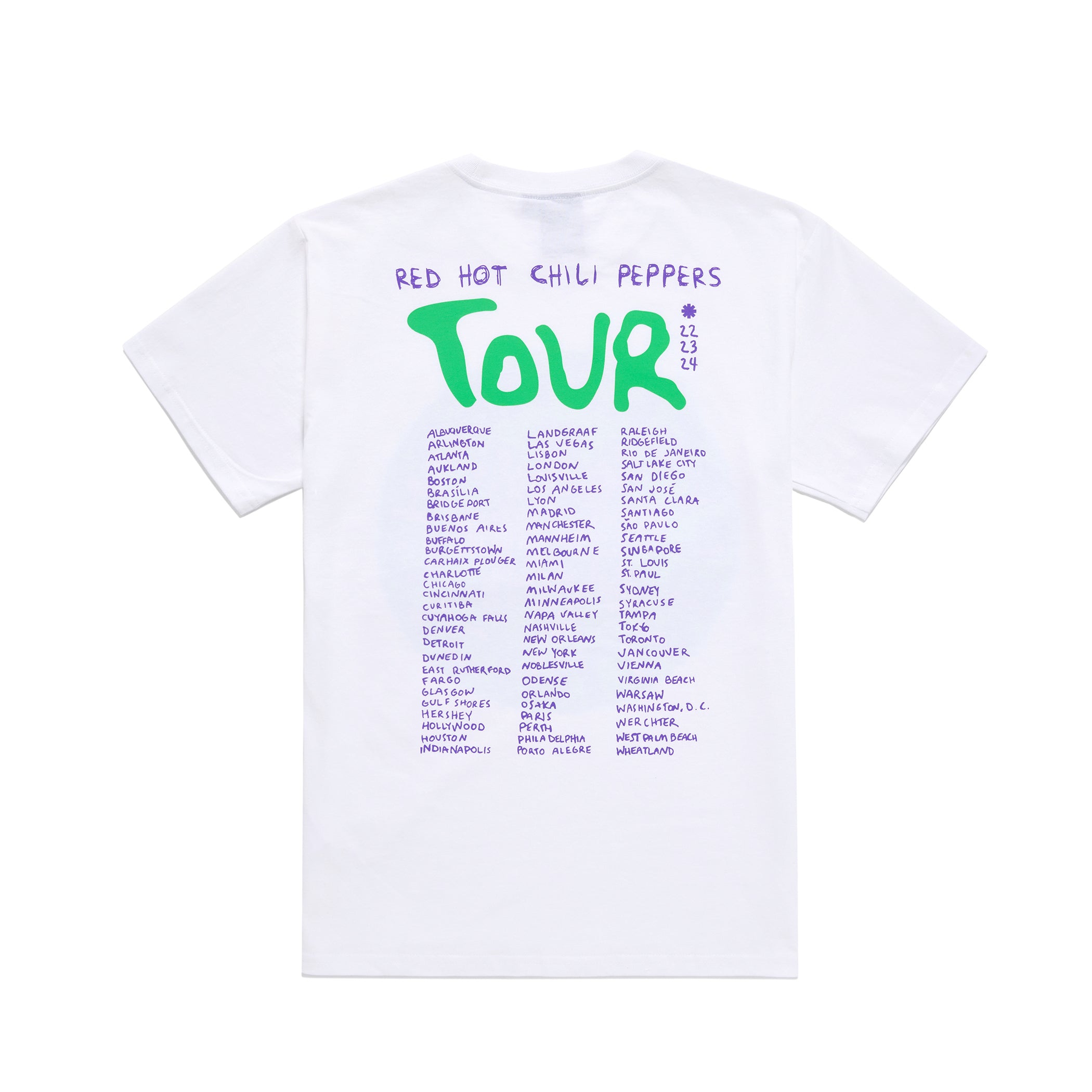 Red Hot Chili Peppers Classic Tour 2024 maglietta verde viola