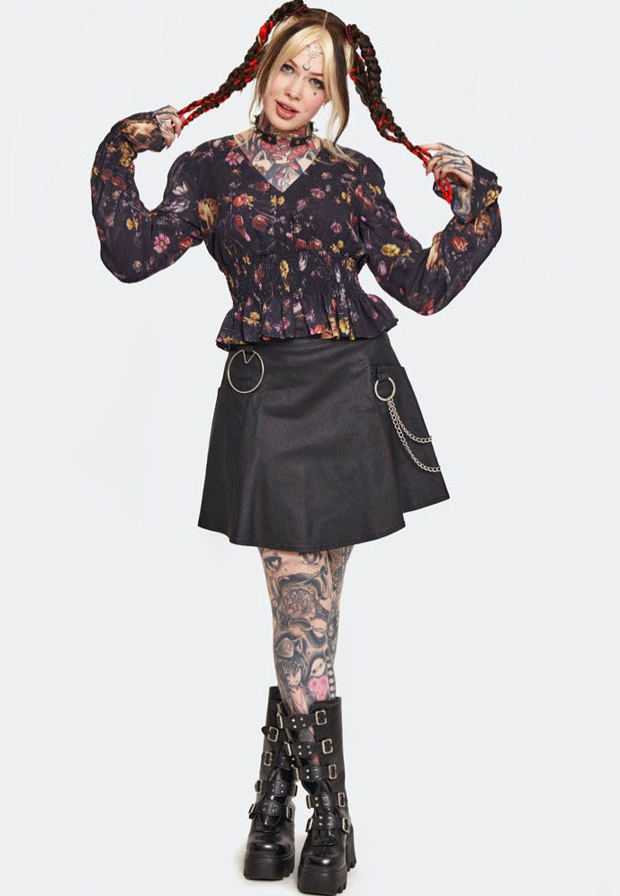 Jawbreaker Garden Skull Print Top donna multicolore mesh