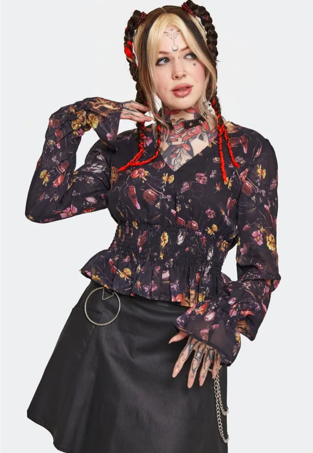 Jawbreaker Garden Skull Print Top donna multicolore mesh