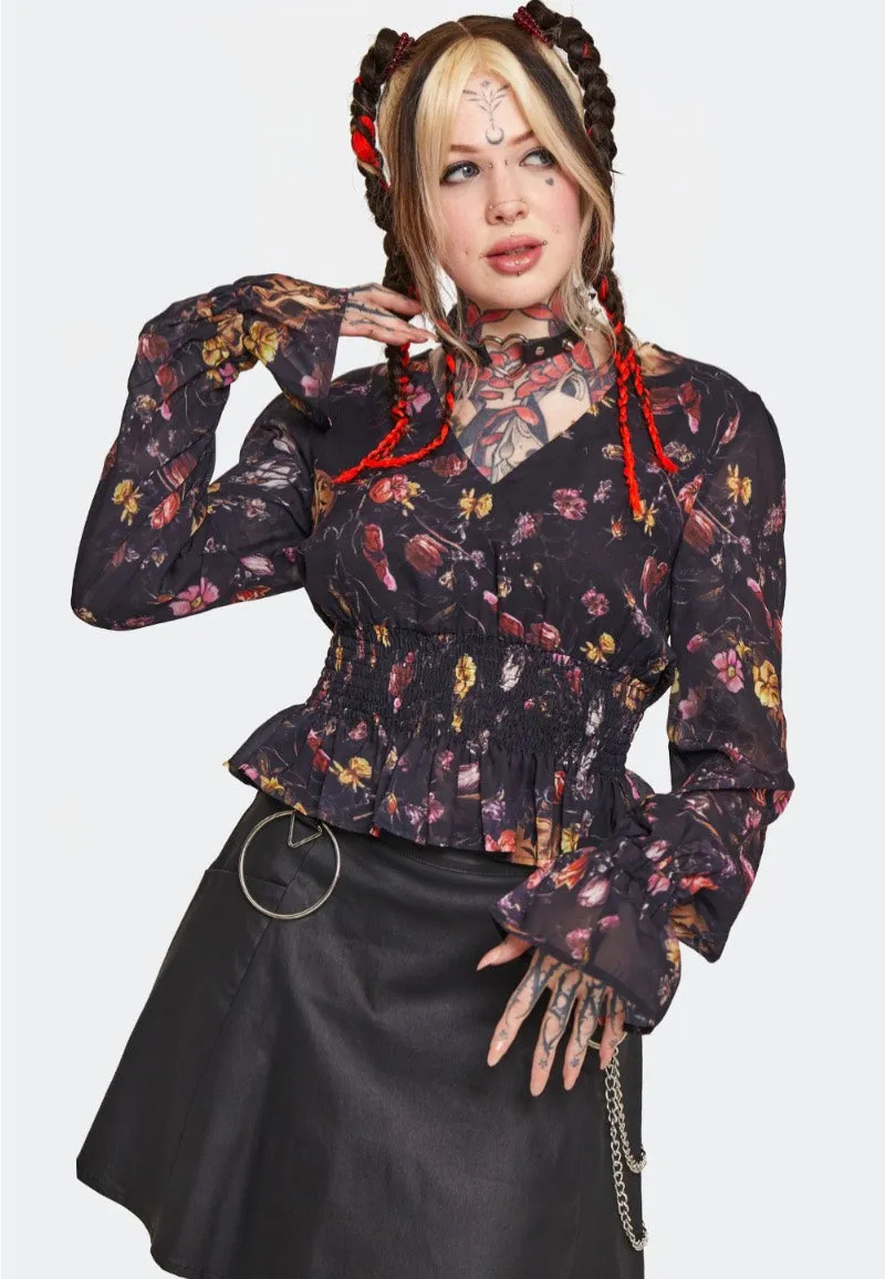 Jawbreaker Garden Skull Print Top donna multicolore mesh